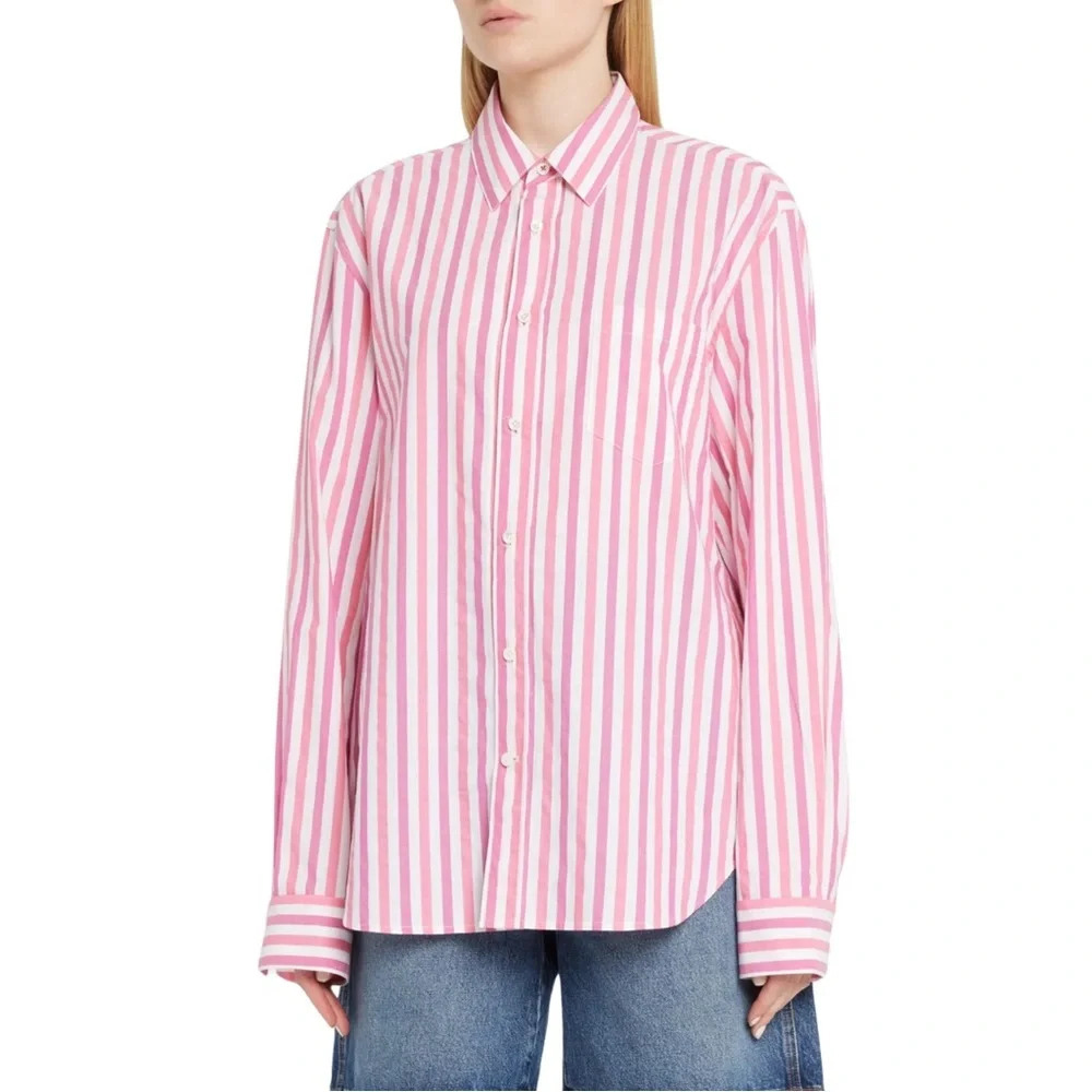 TheSalting Striped Classic Button-Front Shirt Vertical‎ Stripe Pink White Small